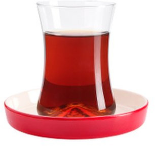 Bicchiere da tè e piattino, rosso, 130 ml, set da 6