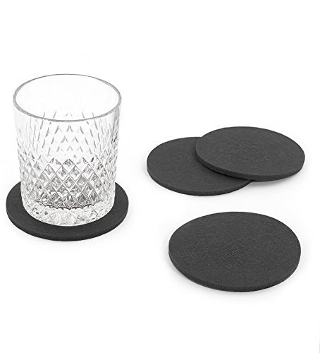 Oblique Unique® Lot de 4 Dessous de Verre Ronds en Feutre pour Table et Bar (Gris foncé)