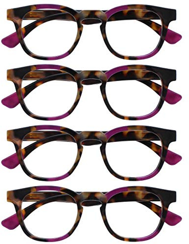 OPULIZE Ava Lunettes de Lecture Pack de 4 Avec Monture Arrondi Flatteur Charnières à Ressort Anti-Rayures Écailles de Marron Touche de Violet Hommes Femmes RRRR62-5 +2.50