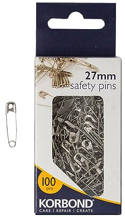 Korbond 100 Sicherheitsnadeln zum Anstecken, Befestigen, Sichern von Kleidung, Basteln und Haushalt, silber, 27mm