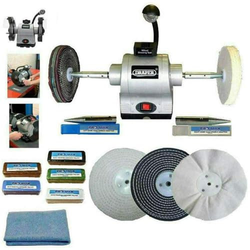 Draper 6 370W Bench Grinder Polisher with Pro-Max 6 Metal Polishing Kit