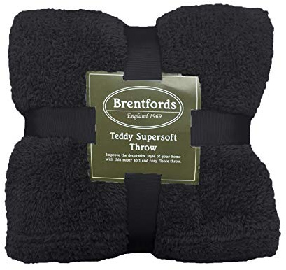 Brentfords Teddy Fleece Blanket Large Throw Over Bed Plush Super Soft Warm Sofa Bedspread, Black - 125 x 150 cm