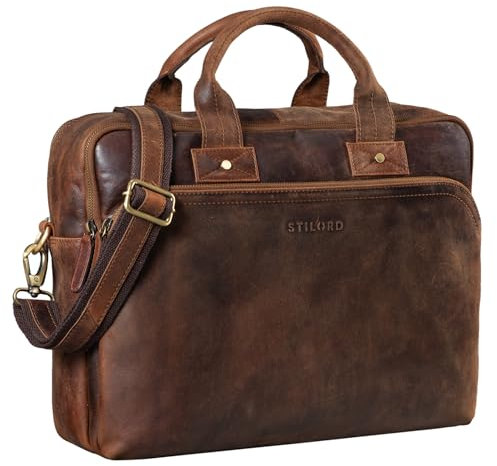 STILORD große Ledertasche braun - XL Aktentasche für Herren - Business-Tasche mit 15.6 Zoll Laptopfach - Vintage Umhängetasche 'Hector'