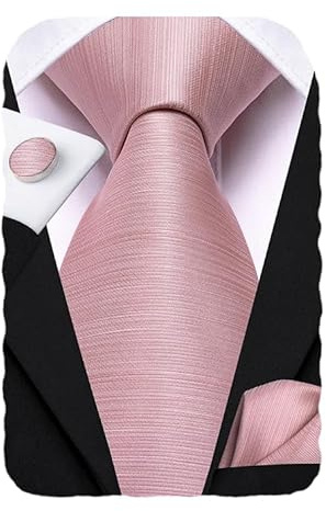 Hi-Tie Mens Blush Pink Tie Set Silk Solid Necktie Woven Ties with Pocket Square Cufflinks Set for Wedding Party