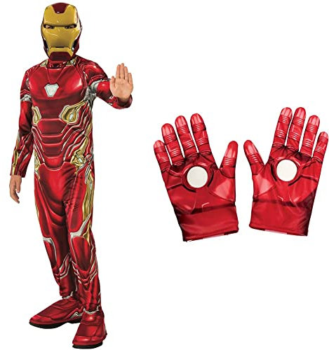 Rubie's Official Avengers Endgame Iron Man, Classic Child Costume - Medium, Age 5-7, Height 132 cm & Official Marvel Avengers Assemble Iron Man Child Gloves,- One Size, Red