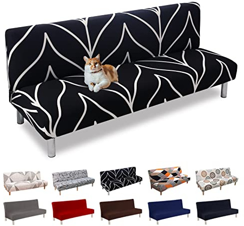 Lydevo Housse de Canapé sans Accoudoir 3 Places Housse de Canapé Clic Clac Extensible Universel Lavable Couverture de Canapé pour Canapé-lit Ajustable Housse Protection pour Canapé,Ligne Noire
