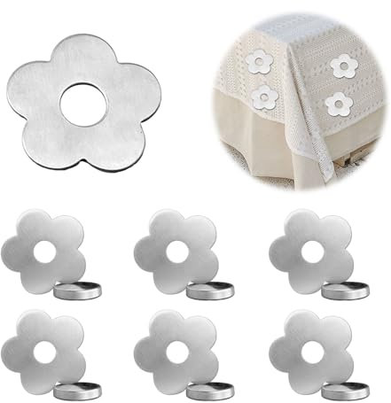 Feliciay 6 Stück Tischdeckenbeschwerer Magnetisch Für Draußen,Edelstahl Magnete Kühlschrank für Magnettafel,Tischdeckenhalter für Garten Picknicks Party Küche und Restaurant（Blume）