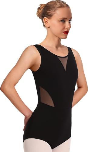 Mulnall Tanztrikot für Frauen Tank Mesh Tanzbekleidung, Panel Mesh, Brustfutter Gymnastikanzug Trikot Leotard(23606-06-L)