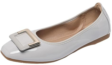 ANUFER Mujer Suave Plano Ponerse Bailarina Zapatos para Caminar Charol Gris DX2830 EU40