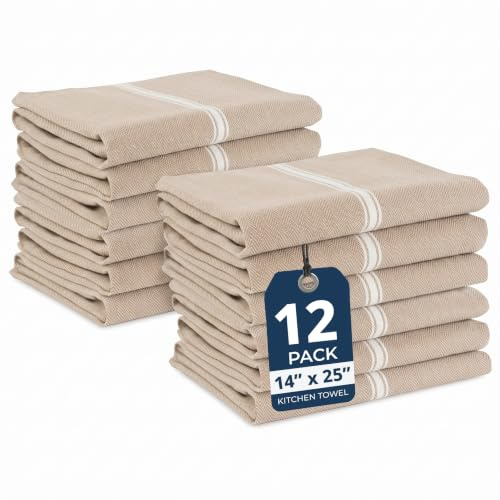 LANE LINEN 100% Cotton Dish Towels for Kitchen Absorbent Lint-Free 12 Pack