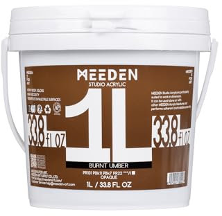 MEEDEN Braun Acrylfarben 1L: Heavy Body Gloss Acryl Farbe für Leinwand Holz Wand Textile, Groß Acrylic Paint - Wasserfest & Ungiftig & Schnelltrocknend - Gebrannte Umbra