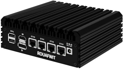 ROUAFWIT Mini PC Core i3 N305 Fanless Micro Firewall Computer, Router Petit Ordinateur, 4 x 2.5Gbe i226-V LAN, TF Slot, Soutien Linux, OPNsense, AES-NI, Barebone, NO RAM NO Storage, NO System