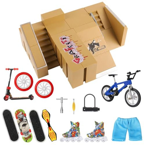 Waysroma Finger Skateboard Rampe 17PCS Skatepark Kit Mini Finger Skateboards mit Rampen und Zubehör Set Griffbretter Ultimative Parks Fingerboards Skate Park Fingerspitzenbewegung für Kinder