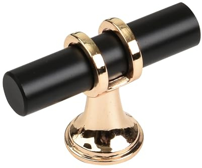 highdecora Stainless Steel T Bar Kitchen Door Handles, Cabinet Cupboard Handles (6, Gold-Black, L50mmXW12mmXH35mm)