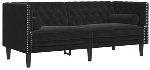 vidaXL Canapé Chesterfield avec traversins 2 Places Noir Velours, canapé, canapé rembourré, canapé à 2 Places, Causeuse, siège de Salon