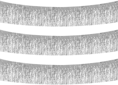 Yphzmtz 3 unidades de flecos de aluminio Garland Silver espumillón brillante para decoración de fiestas, cumpleaños, compromisos, bodas, 30 cm x 3 m