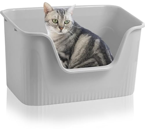 Lighterday Caja de Arena para Gatos,Borde Alto,43×38×22cm,Cajade ArenaPara Gatos,XXL,Sin Tapa,Caja de Arena Grande ParaGatos,Conejos,Gatitos (Gris, Pequeño)
