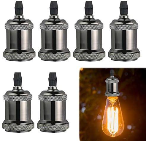 WIYETY E27 - Lampada a sospensione vintage, 6 pezzi, attacco lampada Edison vintage portalampada in alluminio di alta qualità, adattatore per lampada da parete fai da te