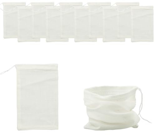 Tabanzhe Muslin Drawstring Bags-10PCS 12 x 8cm Cotton Mesh Bag Reusable Tea Coffee Filter Bags Crafts Soap Nuts Gift Bag Spices Storage Bag