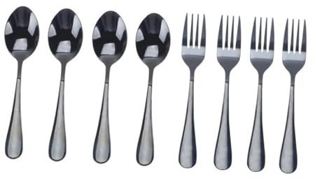 DINHEAROM Elegante Set Da 8 Cucchiaini E Forchette Finitura A Specchio Impugnatura Comoda Ideale Per Tè Cappuccino Caffè Espresso E Dessert.