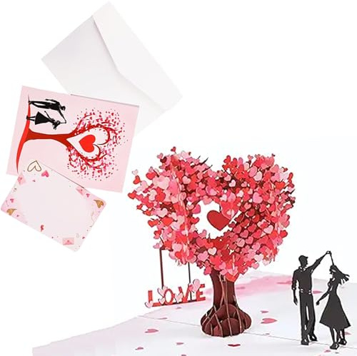 ZYEKIU Tarjeta Felicitacion Boda, Tarjeta Regalo de 3D Pop-up Árbol en Forma de Corazón, Regalo Aniversario Pareja, Adecuado Como Carta de Amor Día de San Valentín Boda Aniversario y Otros Estivales