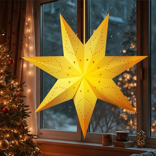 ZZXLOPEZ Estrella de Navidad Iluminada, 45 cm Estrella de Papel para Colgar, Decoración de Ventana, Estrellas Papel Colgante para Boda, Año Nuevo, Decoración Navidad Casa Hogar Interior y Exterior
