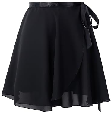 Jyinelx Dance Skirts for Women with Elastic Ties Short Ballet Skirt Sheer Chiffon Women's Ballet Wrap Skirt Adult Girls Womens Skirts(Black)