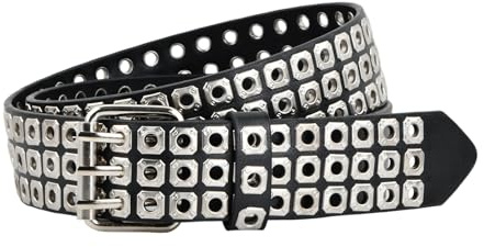 Aurafly Cintura Punk per Donna Uomini, 110cm Cintura Rivetto di Roccia, Cinture Gotico con Borchie, Cinture in Pelle PU per Jeans Rockwear, Accessori di Abbigliamento Gotico