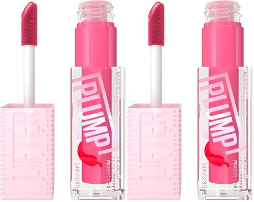 Maybelline New York, Lifter Plump Lip Gloss, Lasting Plump, Heated Formula with Hyaluronic Acid and Chilli Pepper, XL Wand, Vegan Formula, Shade: 003 Pink Sting (Pack of 2)