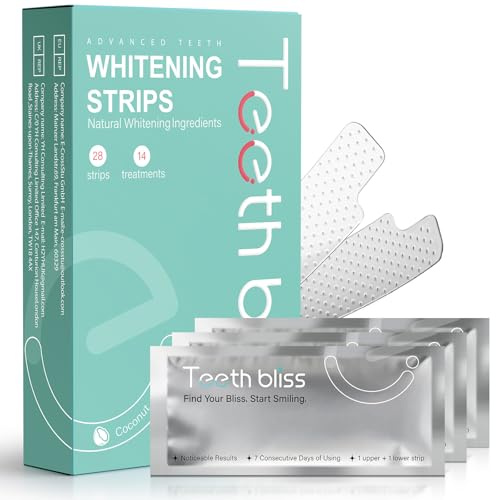 TeethBliss Tiras Blanqueadoras para Dientes Sensibles -Blanqueador Dental, Cuidado del Esmalte, Elimina Manchas de Café/Vino, Ideal para Bebedores de Café y Fumadores, 14 Tratamientos, Verde