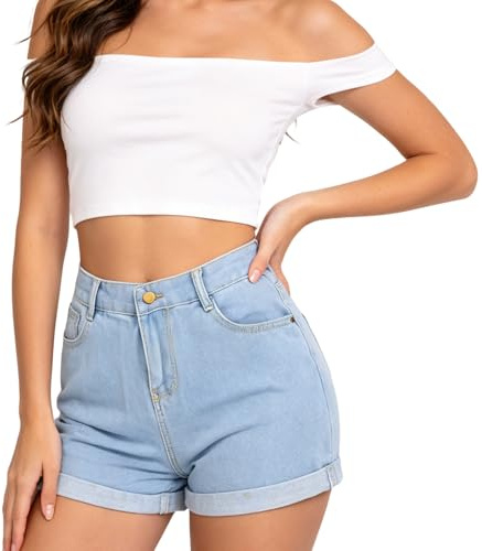 DOINEUFL Denim Shorts for Women UK, Womens High Waisted Jean Shorts Women, Casual Summer Cuffed Hem Short Jeans