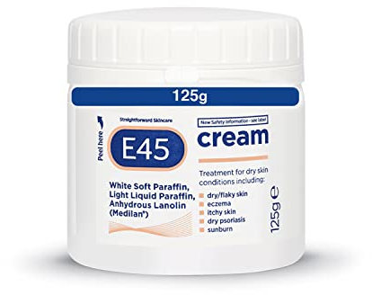 E45 Cream 125 g – Moisturiser for Dry Skin and Sensitive Skin - Emollient Body Cream to Soothe Dry and Irritated Skin - Itchy Skin, Eczema Cream - Perfume-Free Face Cream and Non-Greasy Hand Cream