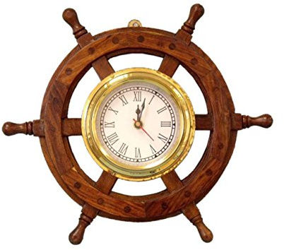 Hampton Nautical Deluxe Class Wood and Brass Ship Wheel Clock 12 - - Nautical Home Decorating
