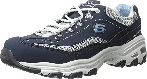 Skechers womens D'lites - Life Saver Memory Foam Lace-up Sneaker,Navy/White,8.5 W US