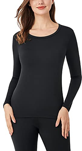 LAPASA Camiseta Térmica Manga Larga Mujer Ligero Camisa Interior Thermal Top Baselayer Elastico Montaña Esqui Deporte (Pack de 1) L15 M Negro (Ligero)