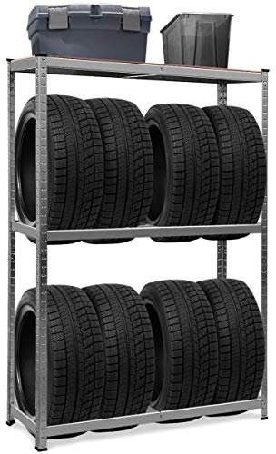 GOPLUS Scaffale Porta Gomme Auto, in Acciaio, 3 Ripiani, Supporto per 8 Pneumatici, per Officina, Garage, Magazzino, Portata 265 kg/Strato, Carico circa 800kg, 180x120x40cm