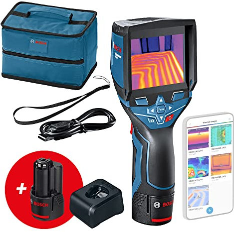 Bosch Professional Sistema 12V Cámara térmica GTC 400 C (2 baterías 12V + cargador, bolsa, con conectividad, medición -10 °C hasta +400 °C, resolución: 160 x 120px) - Amazon Exclusive Set