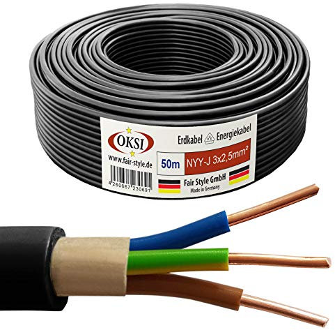 OKSI 50m NYY-J 3x2,5 mm² Erdkabel Elektrokabel Beton und Freien Kupfer Made in Germany