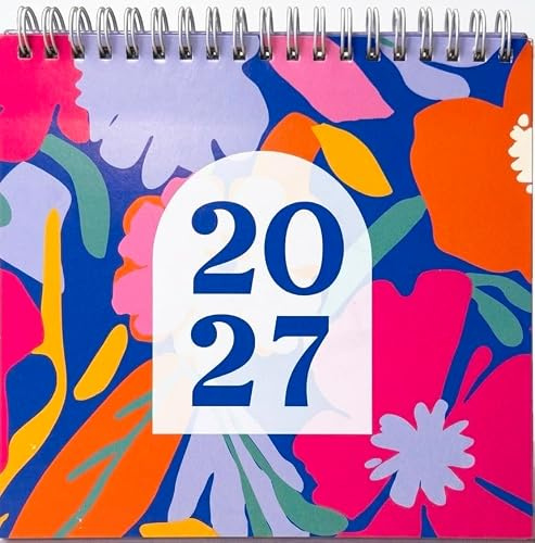 PaulStore 2027 Desktop Calendar – Month-to-View Flip Over Square Planner for Home, Office, and School Desk Organizer (Floral)