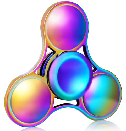 SCIONE Fidget Spinner Metall 3-5 Min Fidget Toys ADHD Anti Angst Finger Spinner für Erwachsene Kinder Edelstahl Leiser Spielzeug Regenbogen (Lagerdeckel können abgenommen montiert Werden)