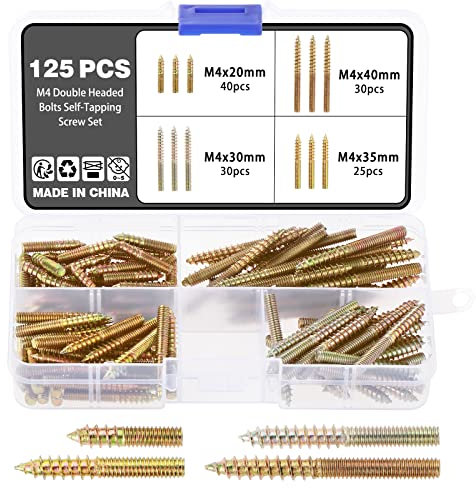 Knpwer Lot de 125 vis de suspension M4 à double tête autotaraudeuses de rechange - Vis à double filetage