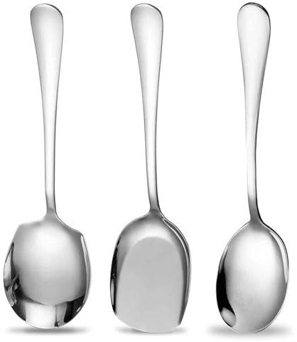 GWAWG Cucchiai da portata grandi, 3 pezzi, in acciaio inox, con manico lungo, cucchiaio da zuppa, utensile da cucina, per servire cucina, ristorante, banchetto, GE-SSBSS-3