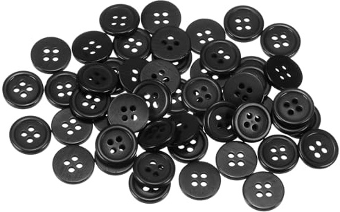 sourcing map 50pcs 20L Sewing Buttons 1/2(12.5mm) Resin Round Flat 4-Hole Craft Buttons for Sewing Clothing and DIY, Black