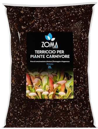 Zoma Terreau Plantes Carnivores de Qualité Supérieure, Terre pour Plantes Carnivores avec Pure Tourbe acide De Sphaigne déjà Hydratée, Perlite expansée, Bark, Sphaigne chilien et Quartzite. Lot de 2 l