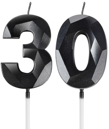 mciskin Black 30th Birthday Candles, 3D Number 30 Candles for Cake, Women Men 30th Birthday Decorations,Pearl Black Candle Cake Topper Decorations for Birthday Party Weddings Anniversary Supplies