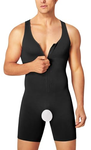 Junlan Men Shapewear Undershirts Tummy Control Full Body Shaper Seamless Sleeveless Bodysuit Workout Tank Tops (Black,XS-S)