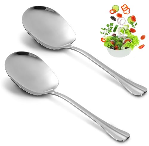 Cucchiaio da portata 25 cm, 2 pezzi, set di posate da insalata in acciaio inox, cucchiaio da cucina con manici lunghi, cucchiaio da insalata, cucchiaio grande per la famiglia, alberghi, buffet