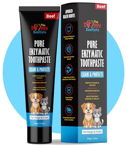 Vet Strength Pure Enzymatic Dog & Cat Toothpaste | 100g Beef Flavour | Enzyme Pet Toothpaste for Tartar Removal, Bad Breath, Teeth Cleaning | Safe for Puppies & Kittens
