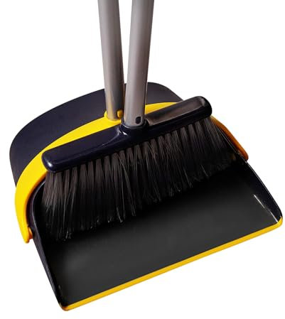 Yocada Juego de Escoba y recogedor con Mango Vertical con cerdas rígidas combinadas, hogar, Cocina, habitación, Oficina, vestíbulo, Suelo, residuos de Pelo de Animales, Color Gris