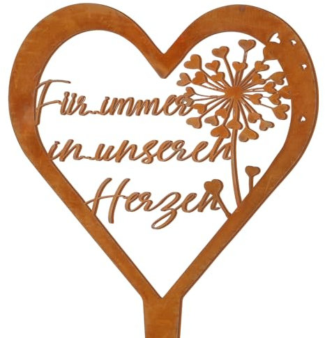 Fiada Wetterfest Grabstecker Herz Grabschmuck Trauerdekoration Metall Stahl Rost Grabstecker mit Spruch Grabschmuck Grabdekoration für Gärten Höfe Friedhofsdeko (Löwenzahn)